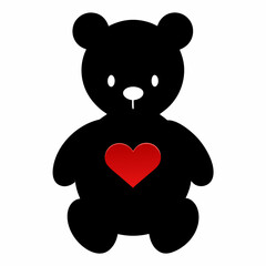 Teddy Bear Holding a Heart black silhouette vector illustration white background