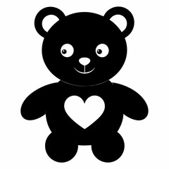 Teddy Bear Holding a Heart black silhouette vector illustration white background