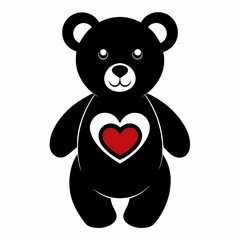 Teddy Bear Holding a Heart black silhouette vector illustration white background