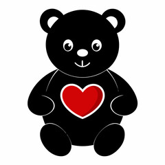 Teddy Bear Holding a Heart black silhouette vector illustration white background