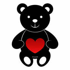 Teddy Bear Holding a Heart black silhouette vector illustration white background