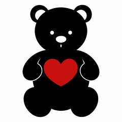 Teddy Bear Holding a Heart black silhouette vector illustration white background