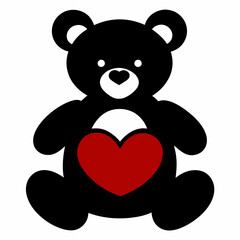 Teddy Bear Holding a Heart black silhouette vector illustration white background