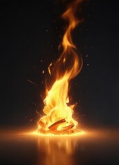 Fototapeta premium A brief, vibrant orange light flashes in the air, accompanied by a small burst of flames that fade quickly , brief, flame