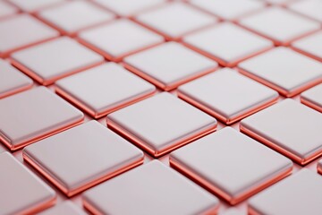 A close-up view of a tiled surface featuring square tiles with a subtle red outline, creating a modern and organized appearance.