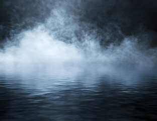 Fototapeta premium Abstract fog and smoke background in dark room with mist on water surface
