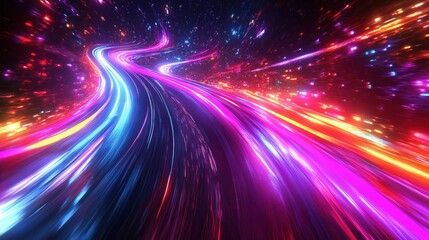 Obraz premium A colorful, swirling road with bright lights and a sense of motion