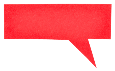 Red blank cut out cardboard paper speech bubble with copy space for text on transparent png background design element