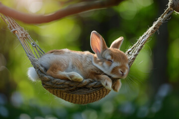 Obraz premium Lapin en vacance dans un hamac