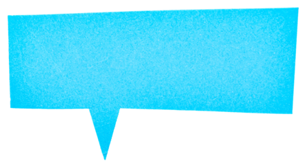 Blank blue cut out cardboard paper speech bubble with copy space for text on transparent png background design element