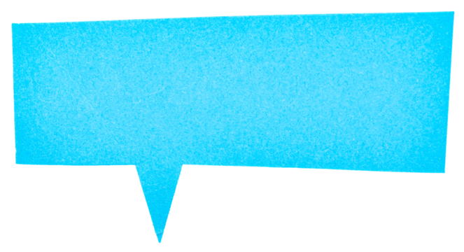 Blank blue cut out cardboard paper speech bubble with copy space for text on transparent png background design element