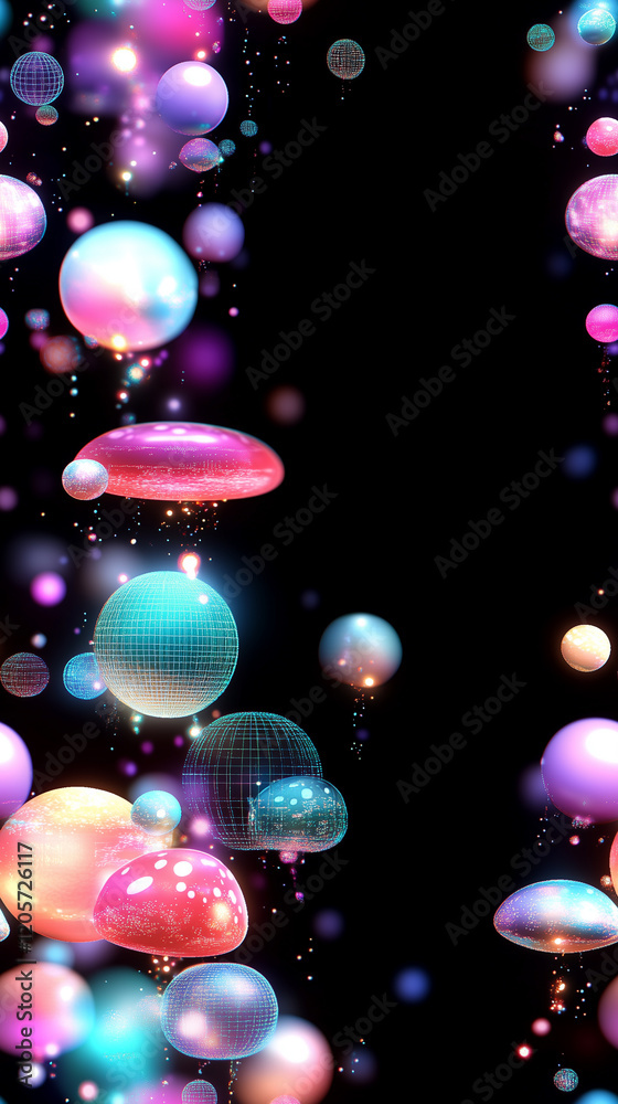 Sticker seamless abstract colorful bubbles background with a beautiful neon glow for creative design project