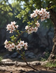 Fototapeta premium A long, slender branch supporting a full bloom, blossoms, flower, spring