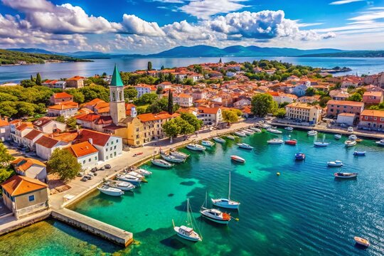 Aerial View of Pakostane, Adriatic Coastline, Croatia: Stunning Waterfront Panorama