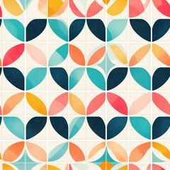 Seamless Vibrant Geometric Pattern Design Featuring Colorful Leaves and Petals for Modern Home Decor and Textiles.