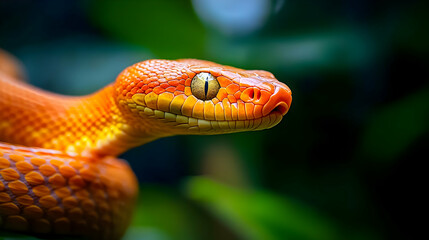 Fototapeta premium Stunning Orange Snake in Lush Green Jungle Environment