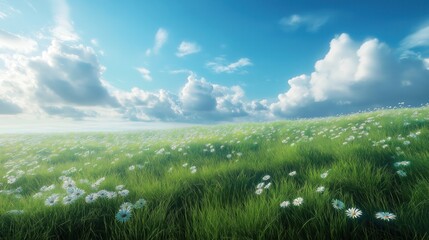 A field of grass with a few clouds in the sky
