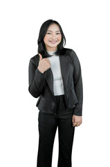 Confident Businesswoman Giving a Thumbs Up Gesture on a White Background