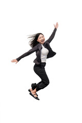 Obraz premium Happy Businesswoman Jumping with Excitement