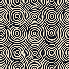 Seamless Modern Abstract Circular Pattern in Beige and Black, Perfect for Backgrounds, Textiles, and Artistic Designs.