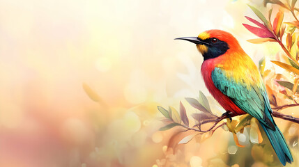 Obraz premium Vibrant Colorful Bird Perched on a Branch in Soft Background