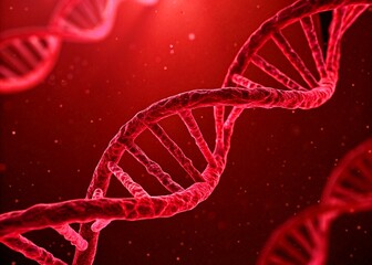 Close up view of double helix DNA structure in vibrant red hues