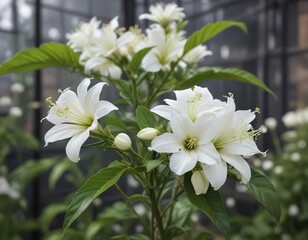 Obraz premium Fresh white flowers on a mature chili plant ready for pollination, agronomy, spicy ingredient, farmland, horticultural science