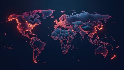Glowing world map showing international connections and global networks