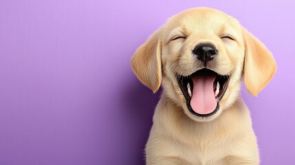 Happy puppy yawning studio portrait cute close-up