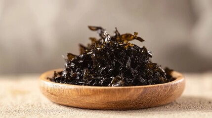 Dried seaweed snack bowl, kitchen, rustic, food photography, healthy