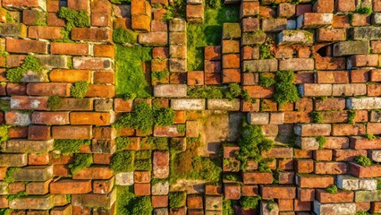 Aged Brick Wall Texture: Drone Aerial Photography of Weathered Brickwork