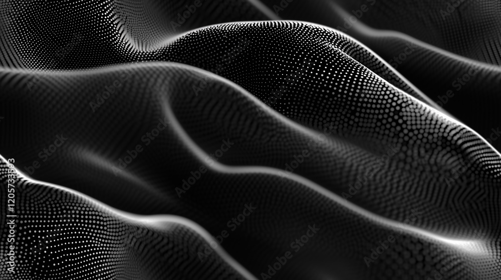 Poster seamless abstract waves of black fabric - a stunning visual of texture and flow in a monochromatic p