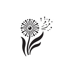 Flying dandelion silhouette vector with a white  background