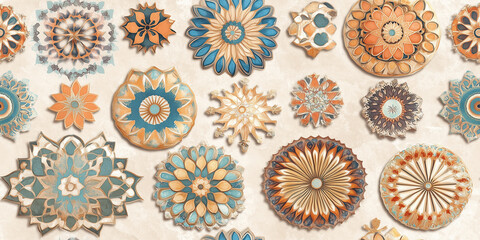 Seamless Intricate Mandala Patterns: Handcrafted Designs in Earthy Tones for Creative Projects and Decorative Arts.