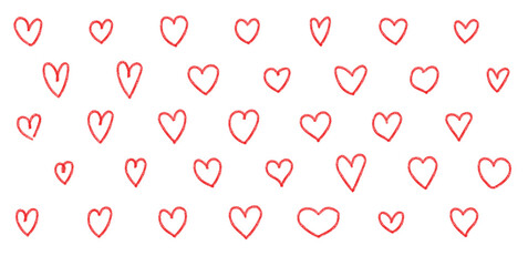 red charcaol red hearts. hand drawn illustration