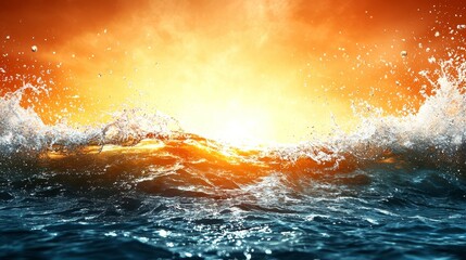 Fototapeta premium under deep sea concept. Vibrant ocean waves crashing under a dramatic sunset glow.