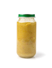 Baby Food Jar Isolated, Kid Puree Glass Bottle, Healthy Child Nutrition, Toddler Diet, Small Jar with Baby Food