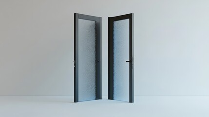 Two Modern Black Framed Glass Doors Ajar
