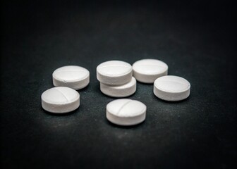 White pills on black background.