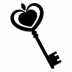 Key to My Heart black silhouette vector illustration white background