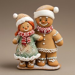 Fototapeta premium Traditional Christmas Gingerbread Scene with Pine Decor,伝統的なクリスマスを彩るジンジャーブレッドとモミの飾り.Generative AI