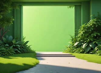 Cartoon style illustration with bright green backdrop, colorful, bold