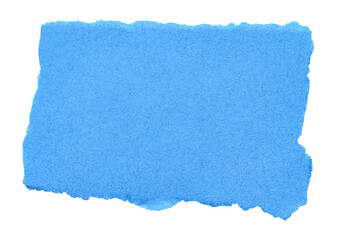 Isolated cut out torn piece of blank blue paper note cardboard with texture and copy space for...