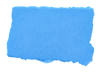 Isolated cut out torn piece of blank blue paper note cardboard with texture and copy space for text, transparent png background design element