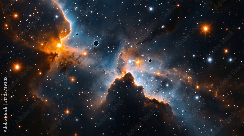 Aufkleber deep within the universe lies a vibrant nebula, illuminated by brilliant stars and swirling clouds o