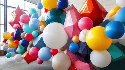 Balloons shaped as geometric objects, artistic and abstract decor for unique celebrations 
