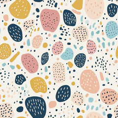 Seamless Abstract Colorful Stones Pattern on White Background for Modern Design Projects, Home Decor, and Fashion Textiles.