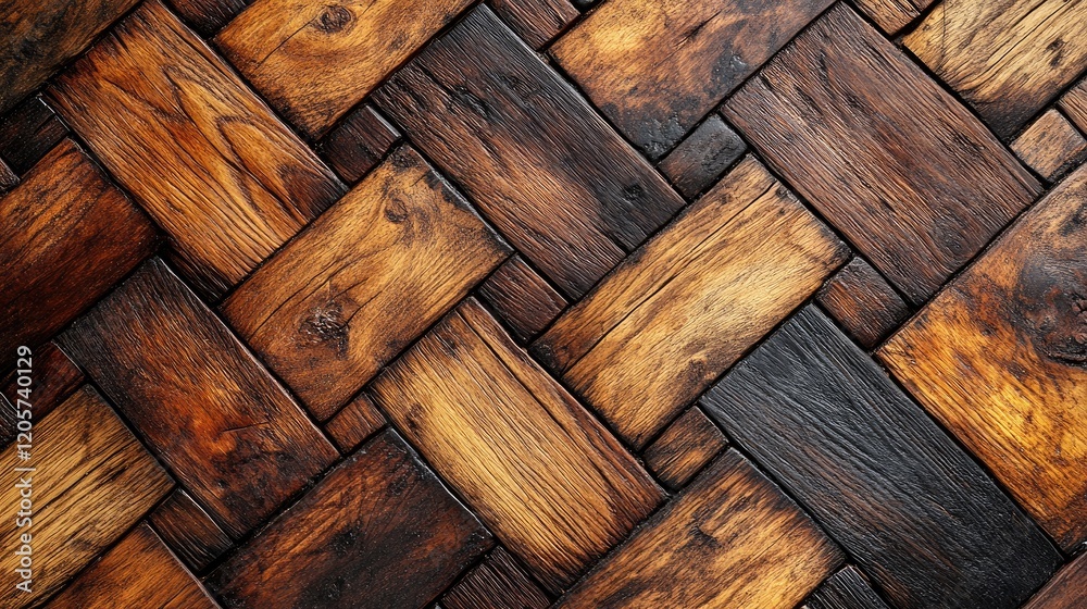 Wall mural Close-up view of a beautifully arranged wooden floor with intricate patterns and rich textures