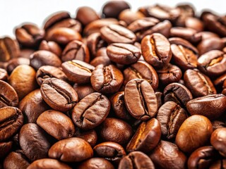 Fototapeta premium Aromatic Brown Coffee Beans Isolated on White Background - High-Resolution Stock Photo