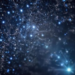 Abstract blue background with bokeh featuring a cluster of stars and constellations, night sky, abstract art, trendy